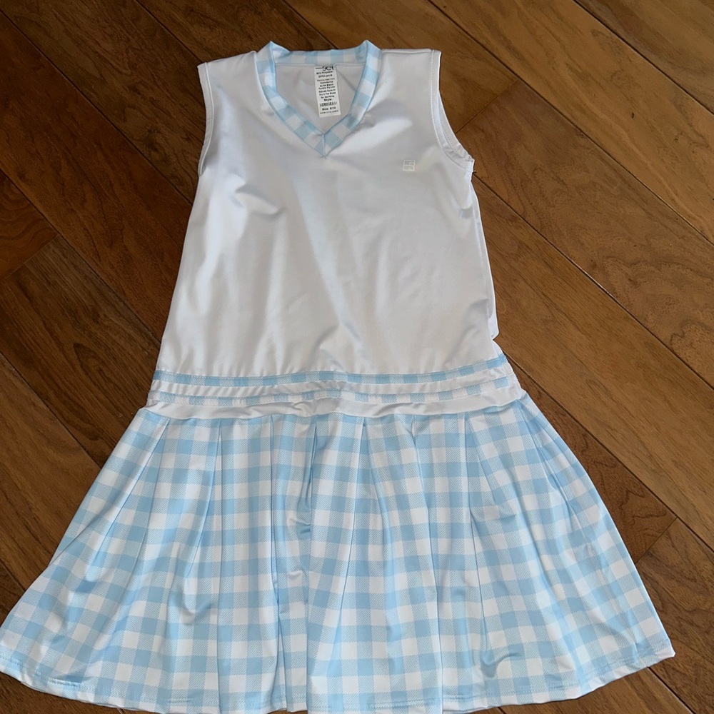 SET active White and Blue Sleeveless V-Neck Sundress